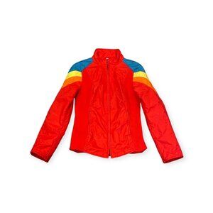 Vintage 80s Number One Sun Rainbow Ski Jacket Red Blue Orange Yellow Size 10